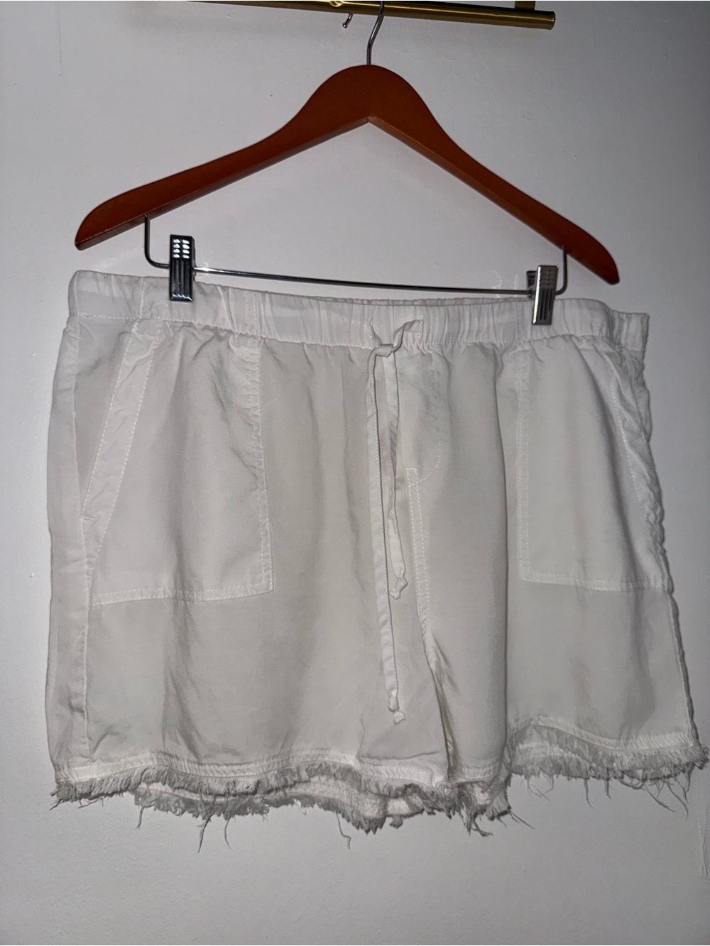 For The Republic White Drawstring Frayed-Hem Shorts